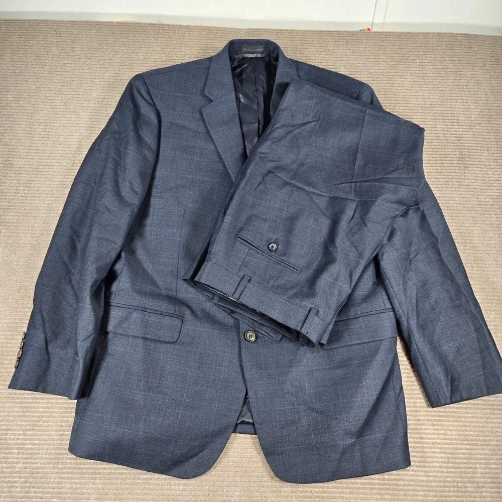 Lauren Ralph Lauren Mens 42R 38x29 Blue Windowpane‎ Check 100% Wool Suit